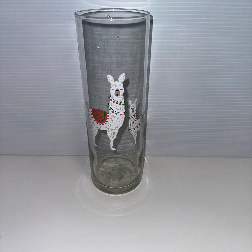 Mainstays Glass Vase Clear/Pink with Llamas Design 10 in